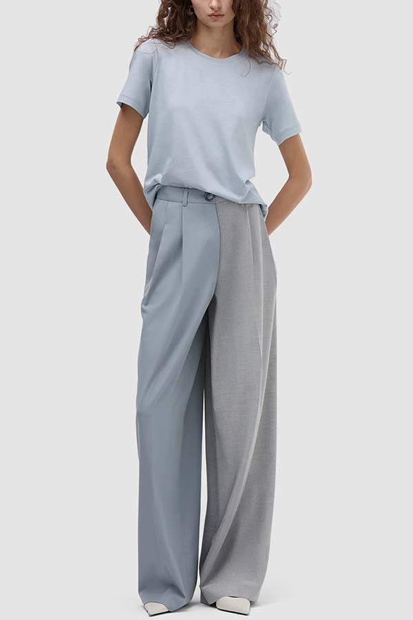 Girl Boss Avant-garde Contrast Colors Lapel Boyfriend Blazer and Pocketed Wide Leg Pants Set