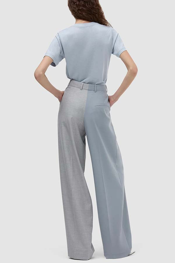 Girl Boss Avant-garde Contrast Colors Lapel Boyfriend Blazer and Pocketed Wide Leg Pants Set