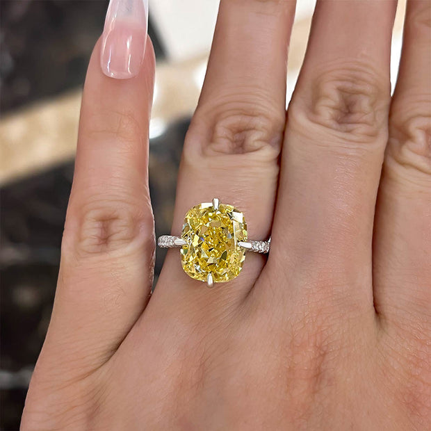 Yellow Stone Radiant Cut Engagement Ring in Sterling Silver