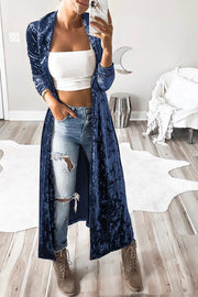 Solid Color Velvet Long Coat