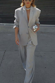 Girl Boss Avant-garde Contrast Colors Lapel Boyfriend Blazer and Pocketed Wide Leg Pants Set
