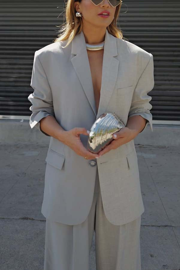 Girl Boss Avant-garde Contrast Colors Lapel Boyfriend Blazer and Pocketed Wide Leg Pants Set