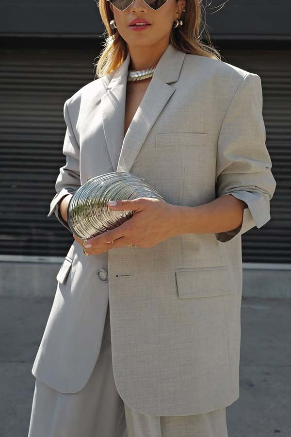 Girl Boss Avant-garde Contrast Colors Lapel Boyfriend Blazer and Pocketed Wide Leg Pants Set