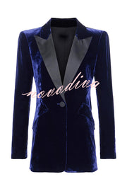 Bold Modern Velvet Contrast Satin Lapel Blazer and High Rise Pocket Shorts Set