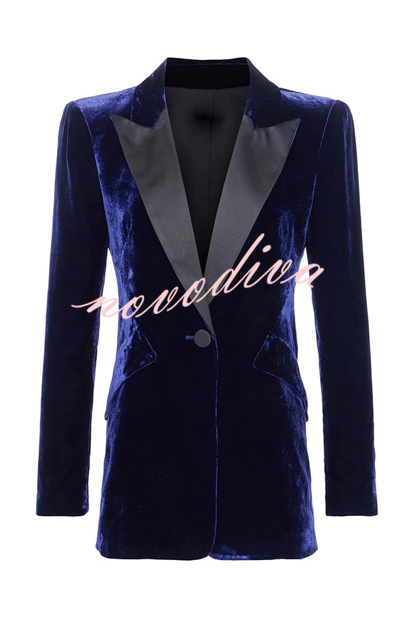 Bold Modern Velvet Contrast Satin Lapel Blazer and High Rise Pocket Shorts Set