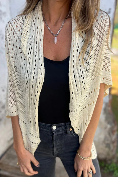 Fashion Hollow Knitted Half Sleeve Loose Cardigan