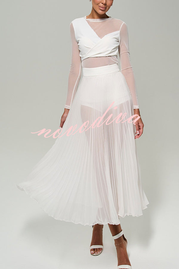 Modern Day Chiffon Pleated High Rise A-line Midi Skirt