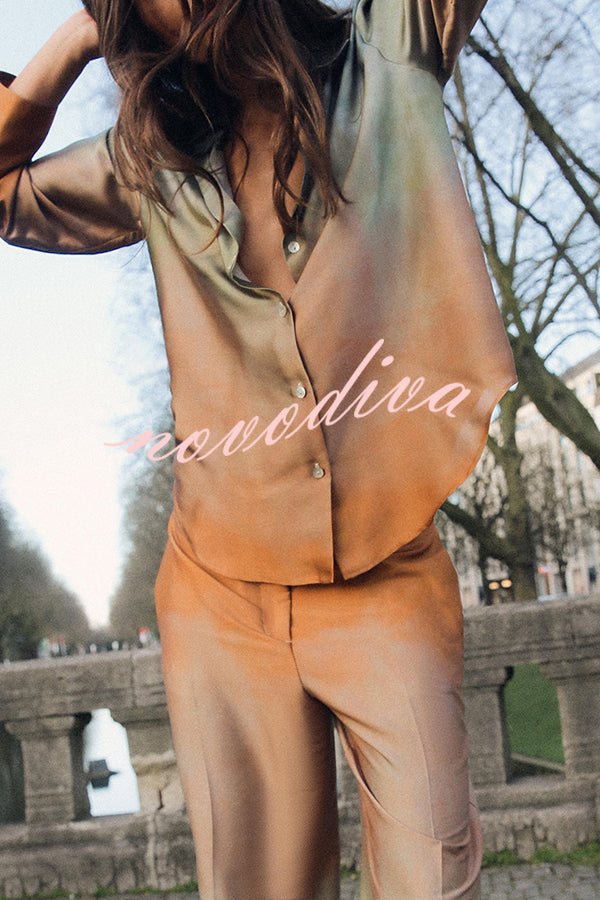 Fashionable Gradient Print Lapel Long Sleeve Casual Shirt