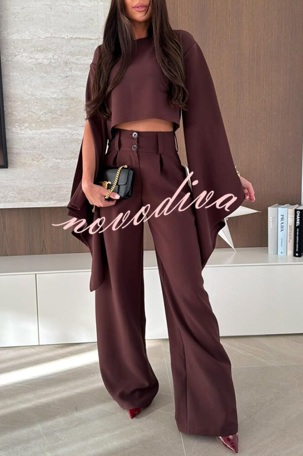 City Atelier Bell Slit Sleeve Top and High Rise Pocket Wide Leg Pants Set