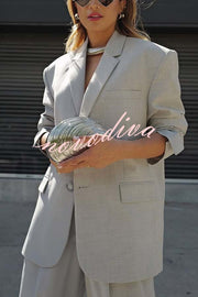 Girl Boss Avant-garde Contrast Colors Lapel Boyfriend Blazer and Pocketed Wide Leg Pants Set