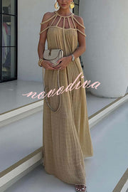 Modern and Sophisticated Linen Blend Draped Braids Cover Up Maxi Dress