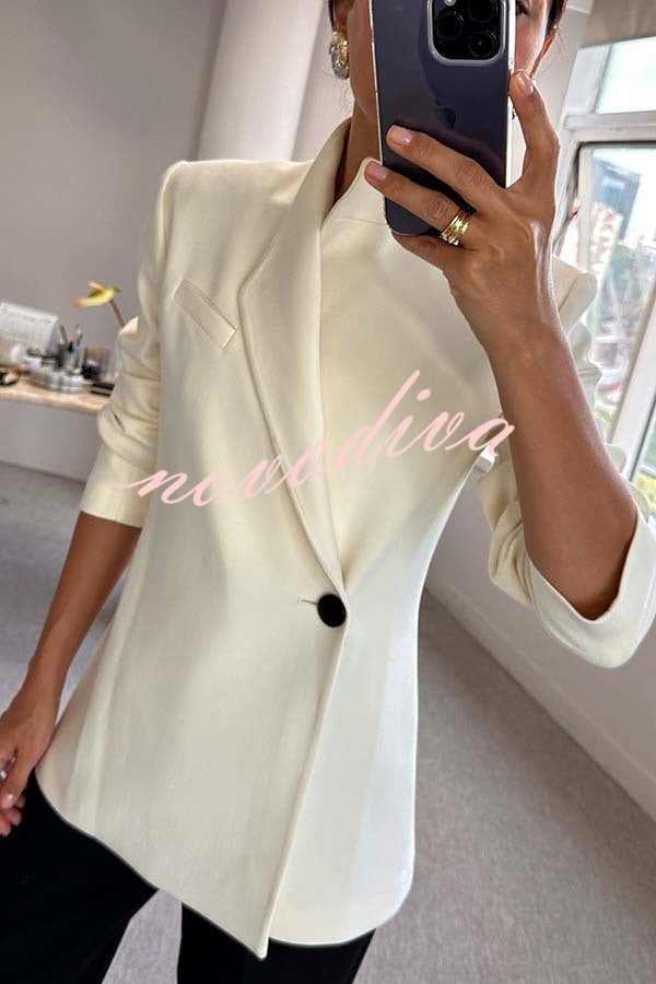 Fashionable Leader One Button Stand Collar Long Sleeve Blazer Jacket