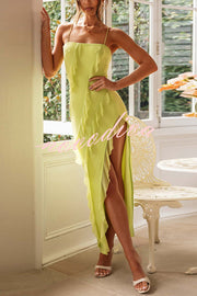 Sexy Halter Backless Slim Fit High Slit Ruffled Midi Dress