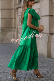 Ever Yours Satin Oversized Bow Detail Sleeveless Loose Maxi Dress