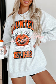 Halloween Pumpkin Print Round Neck Long Sleeve Sweatshirt