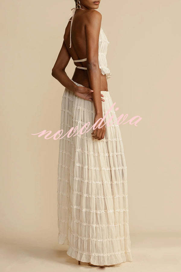 Versatility and Vintage Charm Pleated Drawstring Waist Tiered Maxi Skirt