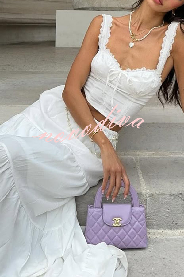Fashionable Suspender Slim-fit Top and Elastic Waist Stitching Elegant Maxi Skirt Set