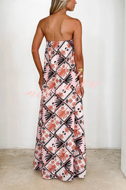 Unique Printed Sexy Strapless Backless Holiday Casual Maxi Dress