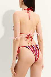 Knit Wave Unique Print Stretch Tie Bikini Swimsuit