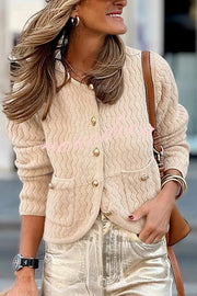 Solid Color V-neck Long-sleeved Loose Pocket Knit Cardigan