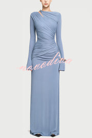 Stylish Long-sleeved Slim-fit Pleated Elegant Maxi Dress