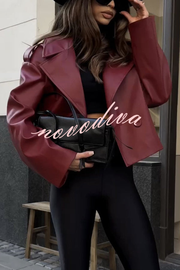 Stylish Lapel Long Sleeve Retro Loose Leather Jacket