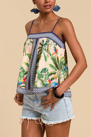 Tropical Print Casual Halter Backless Loose Top