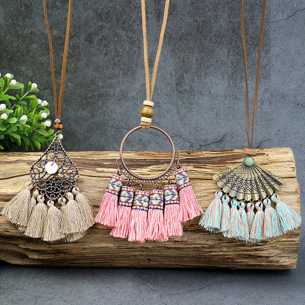 Bohemian Style Tassel Flower Pendant Ethnic Style Retro Necklace