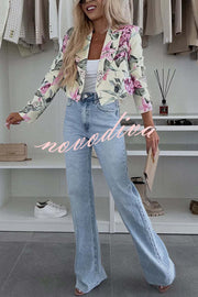 Picture Perfect Botanical Floral Print Long Sleeve Lapel Crop Blazer