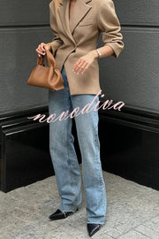 Solid Color Loose Lapel Long Sleeve Button Blazer