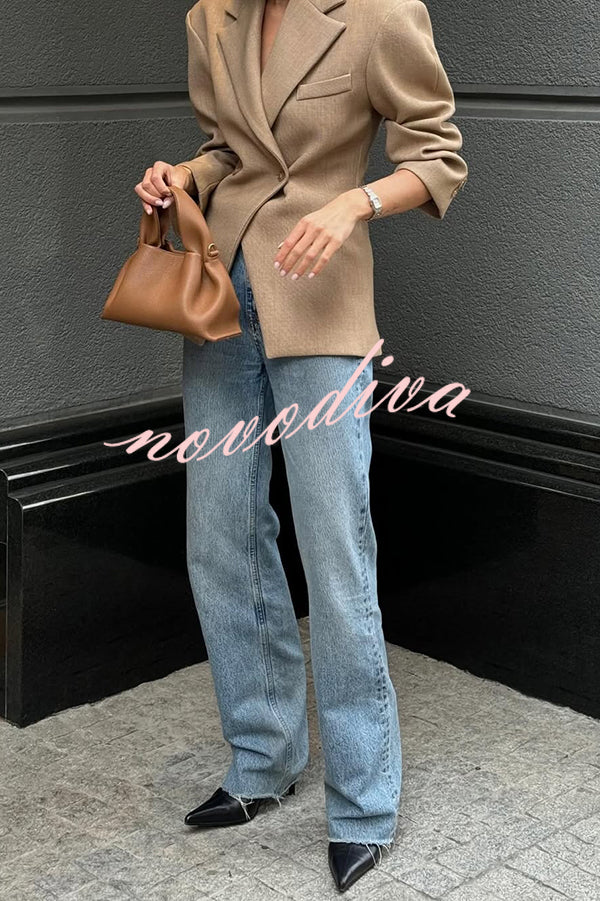 Solid Color Loose Lapel Long Sleeve Button Blazer