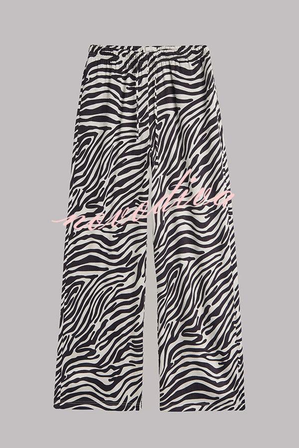 Emmie Zebra Print Elastic Waist Pocketed Wide Leg Pants