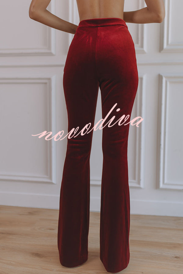 Delicate Daze Velvet High Rise Elastic Waist Flare Pants