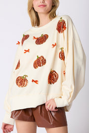 Halloween Colorful Pumpkin Embroidered Loose Casual Sweatshirt