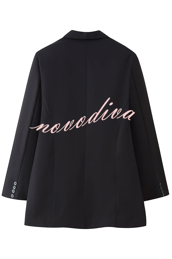 Solid Color Lapel Long Sleeve Casual Pocket Long Blazer