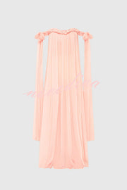 Fairy Spirit Tulle Braided Neckline Tie Arm Straps Pleated Maxi Dress