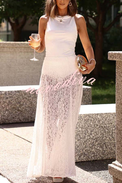 Brighten My Day Floral Lace High Rise Flare Umbrella Maxi Skirt