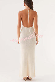 Olivia Crochet Knit Rose Texture Backless Stretch Maxi Dress