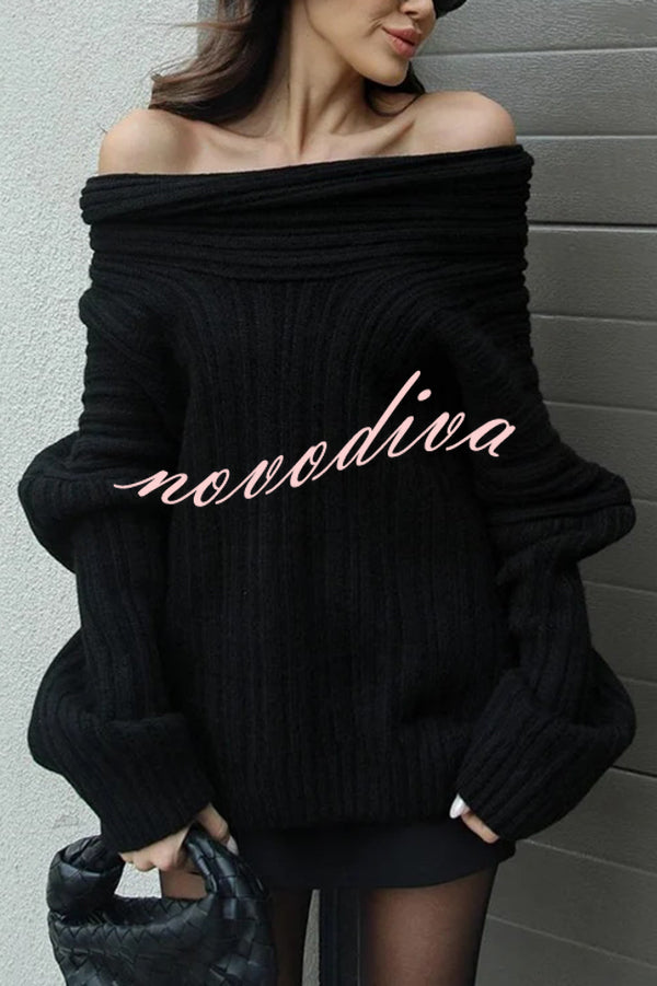 Fashionable Irregular Collar Loose Casual Knitted Sweater