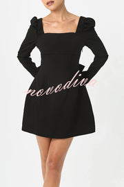 Gift for You Puff Shoulder Long Sleeve Back Bow Detail Mini Dress