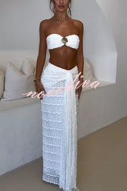 Fashion Metal Shell Embellished Sexy Bandeau and Elastic Tie Maxi Skirt Set