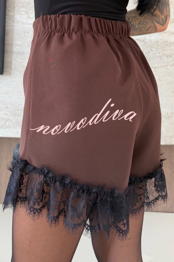 Amazing Items Lace Trim High Rise Elastic Waist Loose Mini Shorts