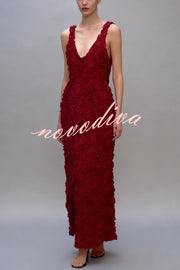 Three-dimensional Flower Sexy V-neck Slim Maxi Dress