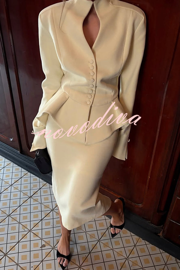 Solid Color Casual Zipper Slit Midi Skirt