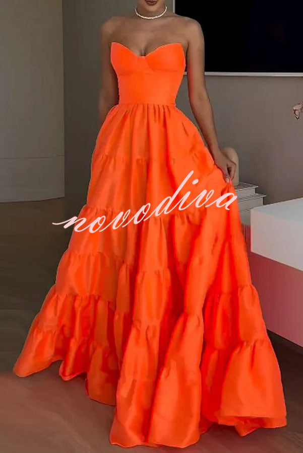 Only Princess Off Shoulder Layered Hem Prom Maxi Dress