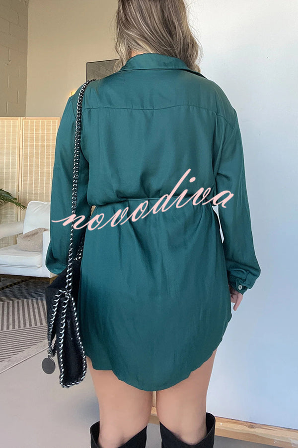 Solid Color Long Sleeve Button Casual Shirt-Style Rompers