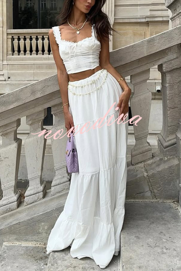 Fashionable Suspender Slim-fit Top and Elastic Waist Stitching Elegant Maxi Skirt Set