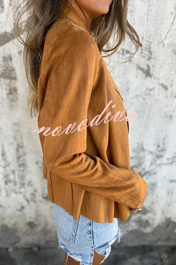 Solid Color Suede Lapel Long Sleeve Loose Coat