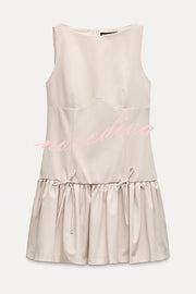 Solid Bow Round Neck Sleeveless Mini Dress