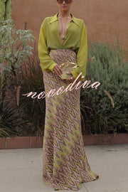 Moonlit Waltz Gradient Print Button Up Long Sleeve Loose Blouse